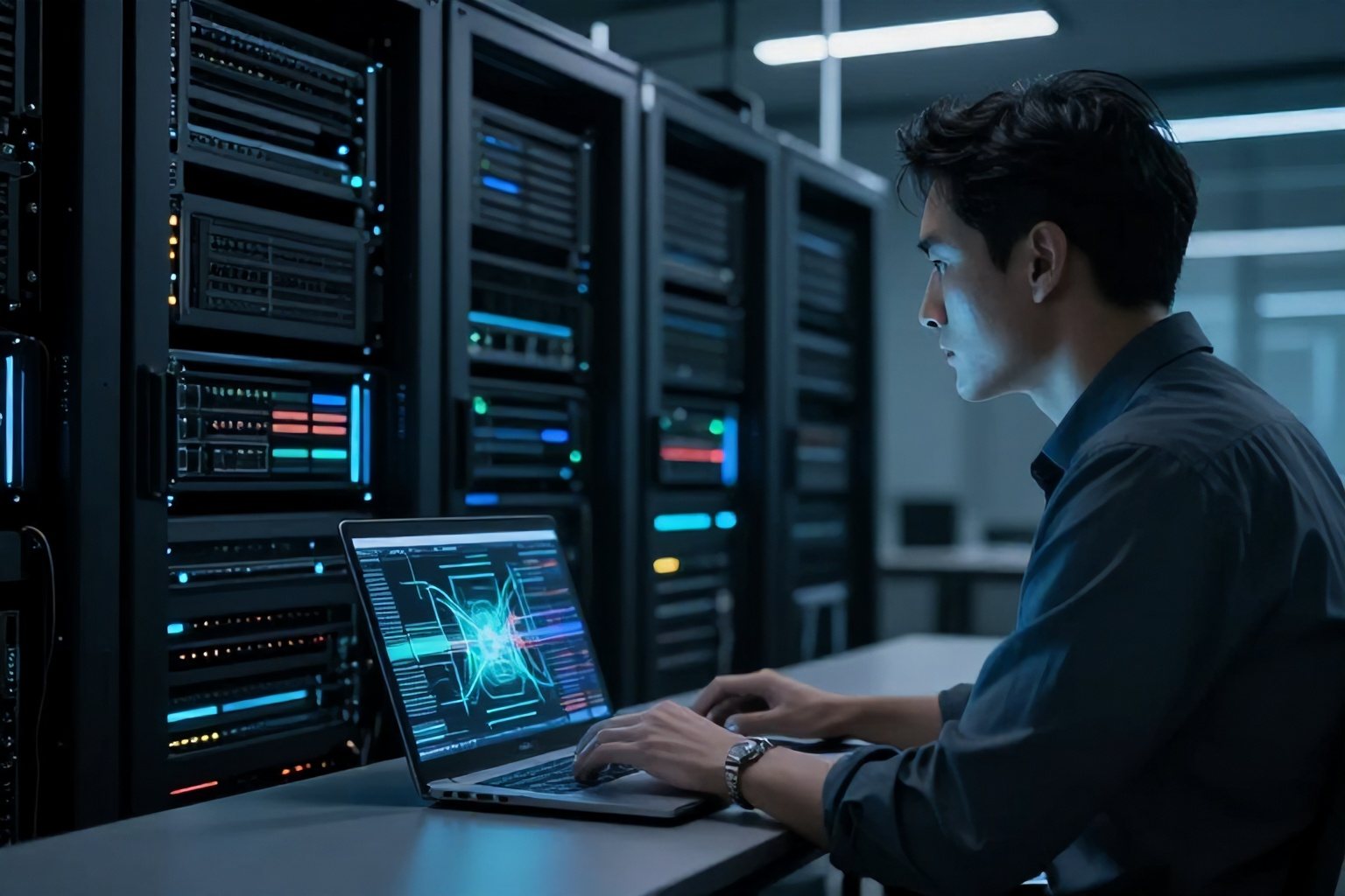 Analista di sicurezza che verifica un server durante un test sulle vulnerabilità