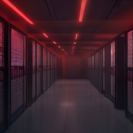 Sala server con un rack evidenziato da una luce rossa che simboleggia una falla di sicurezza