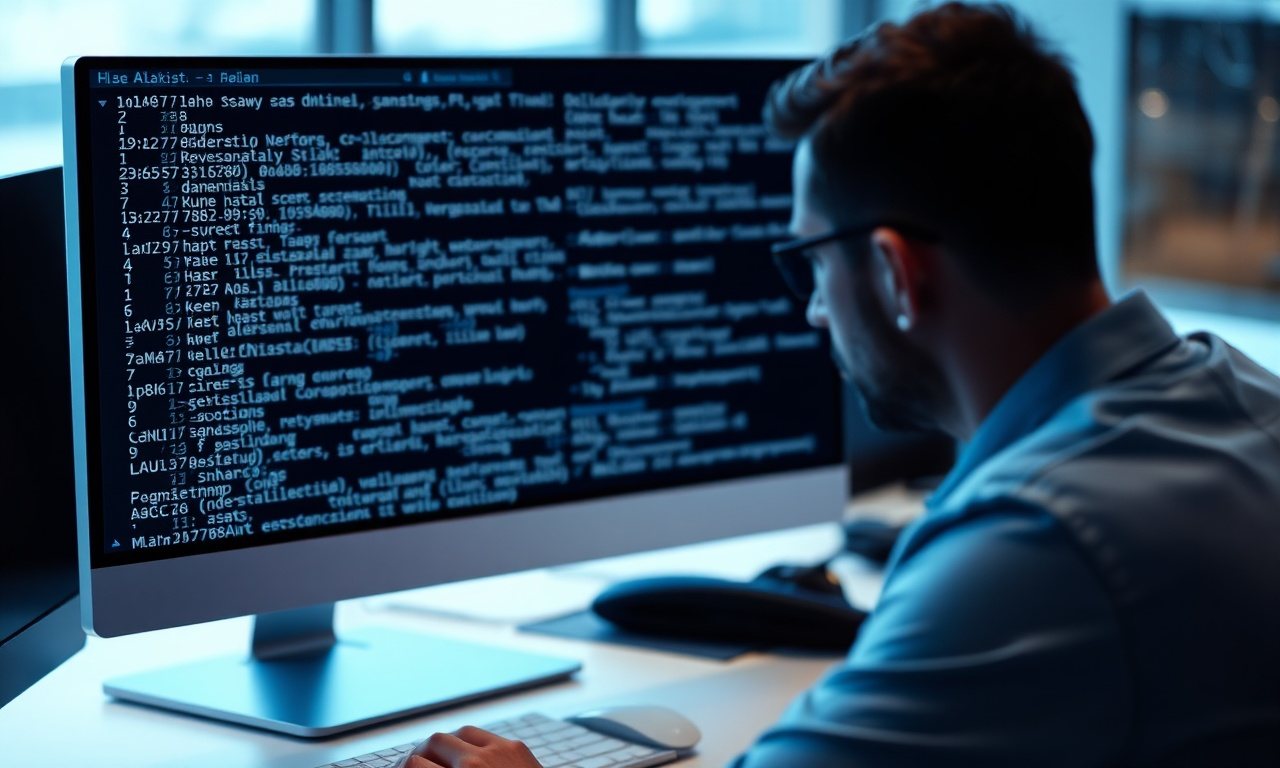Analista di sicurezza che esamina hash di password su un monitor in un ufficio