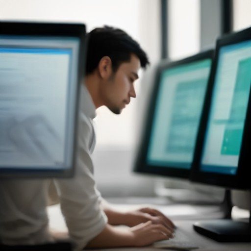 Amministratore di sistema che controlla lo stato degli aggiornamenti dei server in un ufficio