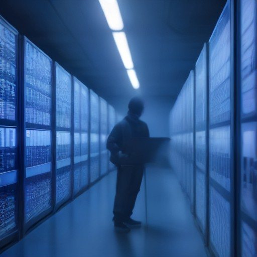 Tecnico che controlla un server in una sala macchine durante la gestione delle vulnerabilità